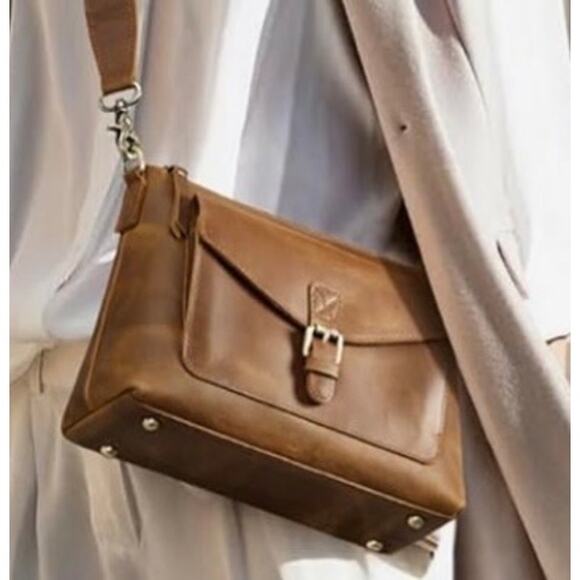 S-Zone Crossbody Bag Purse Leather RFID Tan - Picture 1 of 11